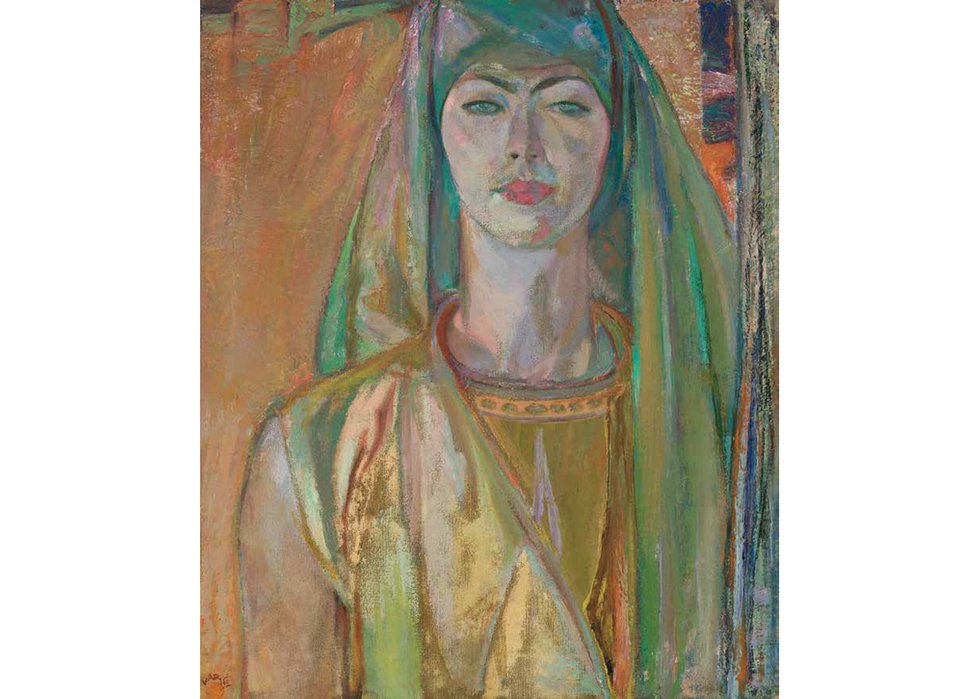 Frederick Varley, "Green and Gold, Portrait of Vera," circa 1933-34, oil on canvas, 24" x 20" (unsold at Heffel)
