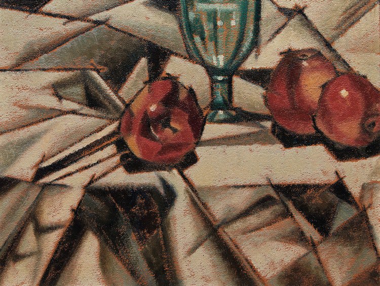 Bertram Brooker, "Still Life with Apples and Glass," circa 1930s, oil on board, 12" x 15" (sold at Cowley Abbott for $20,400)