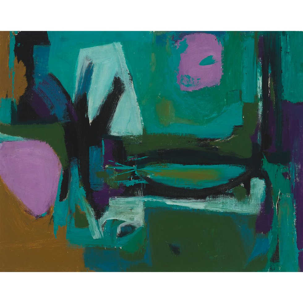 Walter Yarwood, "Landscape," circa 1958, oil on canvas board, 24" x 30" (sold at Waddington's for $36,000)