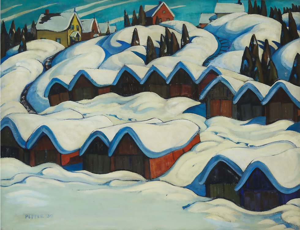 George Pepper, "Boathouses on the Ottawa River," 1930, oil on canvas, 28" x 36" (sold at Waddington's for $108,000)