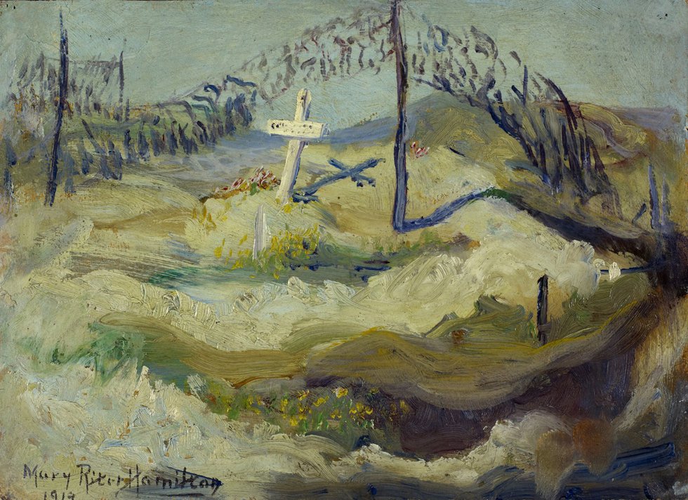 Mary Riter Hamilton, “Isolated Grave and Camouflage, Vimy Ridge,” May 1919