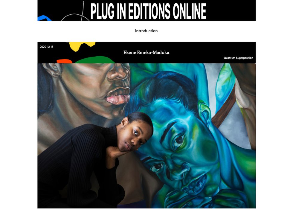 The inaugural issue of Plug In Editions Online features a conversation between Winnipeg emerging artists Chukwudubem Ukaigwe and Ekene Emeka-Maduka, pictured in her studio.