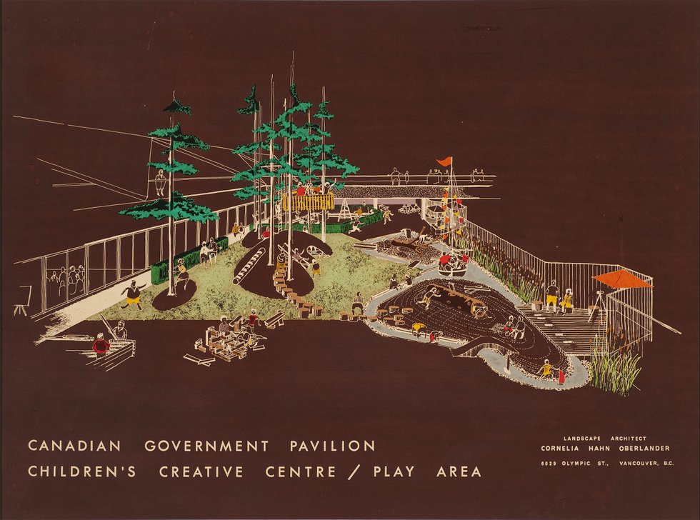 Cornelia Hahn Oberlander, "Perspective view for Children's Creative Centre Playground, Canadian Federal Pavilion, Expo '67, Montreal, Quebec," circa 1967