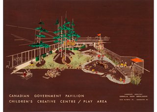 Cornelia Hahn Oberlander, "Perspective view for Children's Creative Centre Playground, Canadian Federal Pavilion, Expo '67, Montreal, Quebec," circa 1967