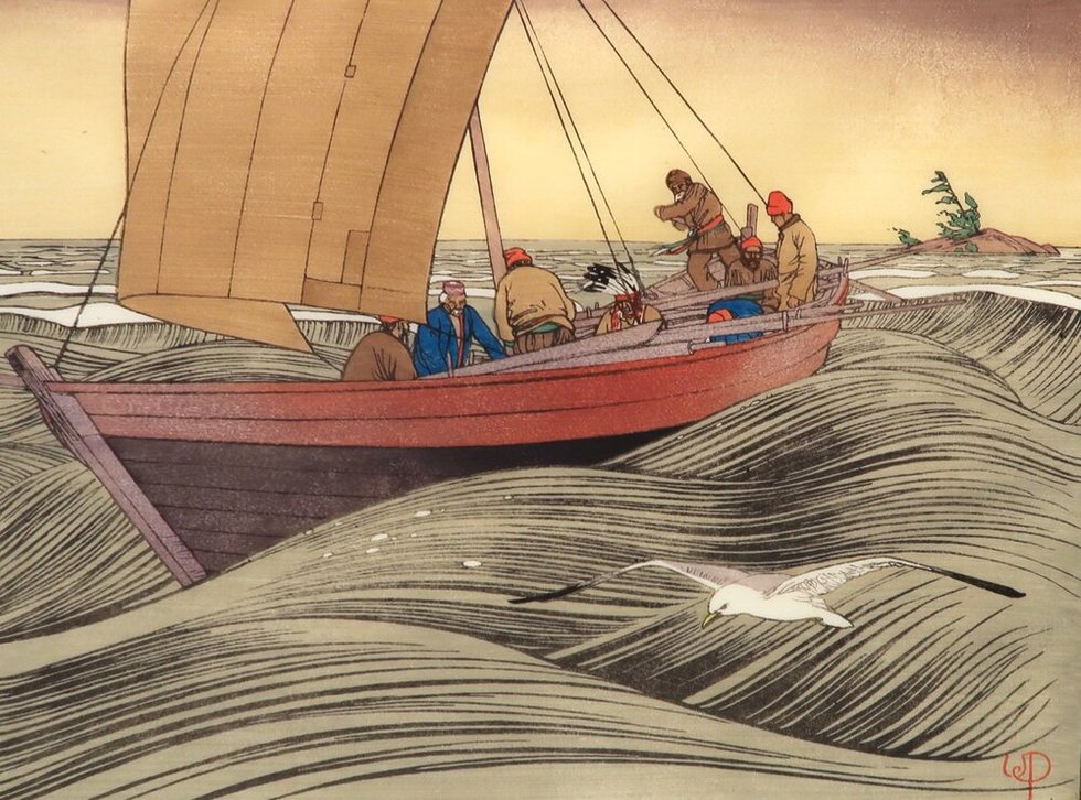 W.J. Phillips, "York Boats On Lake Winnipeg," 1930
