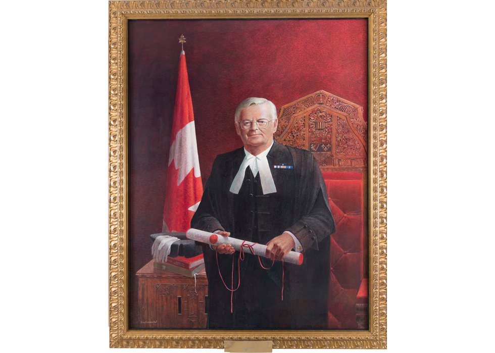Tom Forrestall, “Portrait of the Honourable Noël Kinsella,” 2007-2008, acrylic on canvas, 70” x 56” (courtesy the Senate’s National Curatorial Interpretation Project)