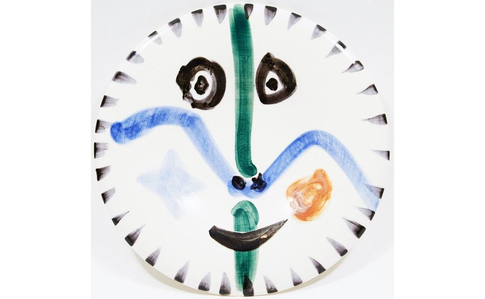 Pablo Picasso, “Visage No. 111 (A. Ramié 746),” white earthenware ceramic plate with coloured engobe and glaze