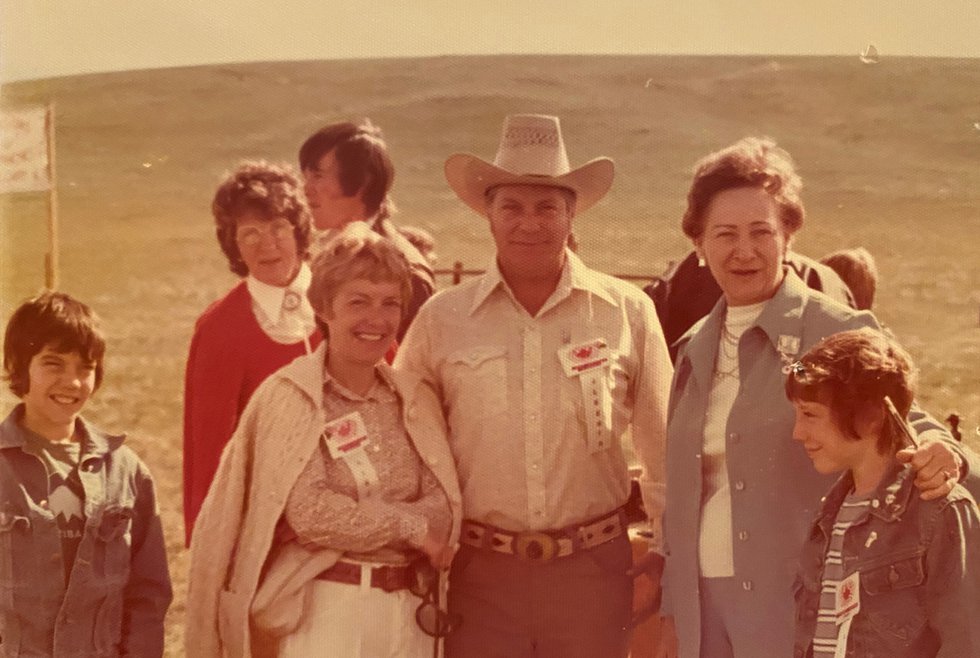 The Heffel family at their ranch near Camrose, Alta., showing  (from left to right) David Heffel, Marjorie Heffel, Kenneth Heffel, an unidentified family friend and Robert Heffel (courtesy Heffel)