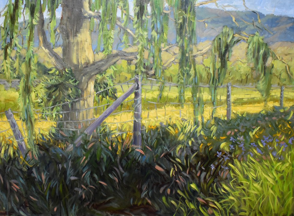 Ann Willsie, “Into the Meadow,” from the “Guardians of Eternity” series, 2021, oil on canvas, 36″ x 48″ (courtesy the artist)
