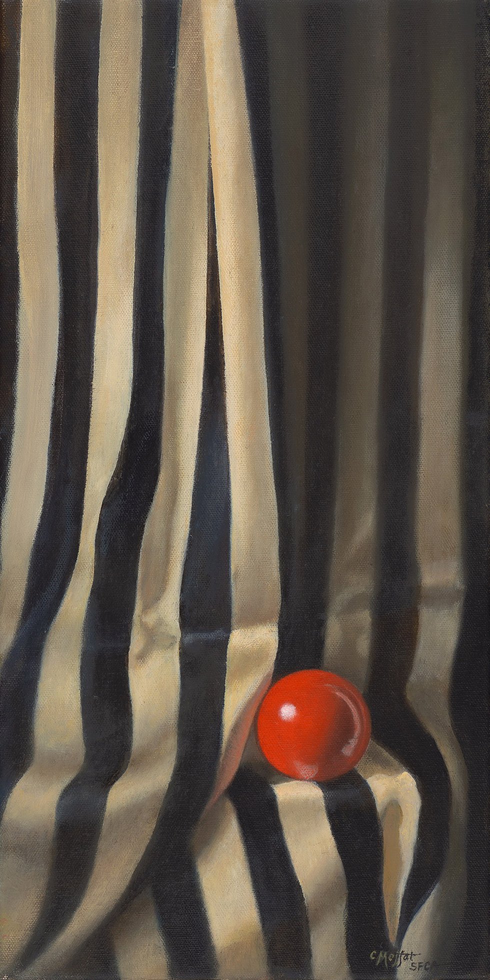 Catherine Moffat, "Solitary Red Ball in Stripes," 2021