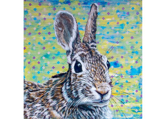 Brian Longfield, "Vigilant Rabbit," 2021, acrylic on canvas, 24″ x 24″