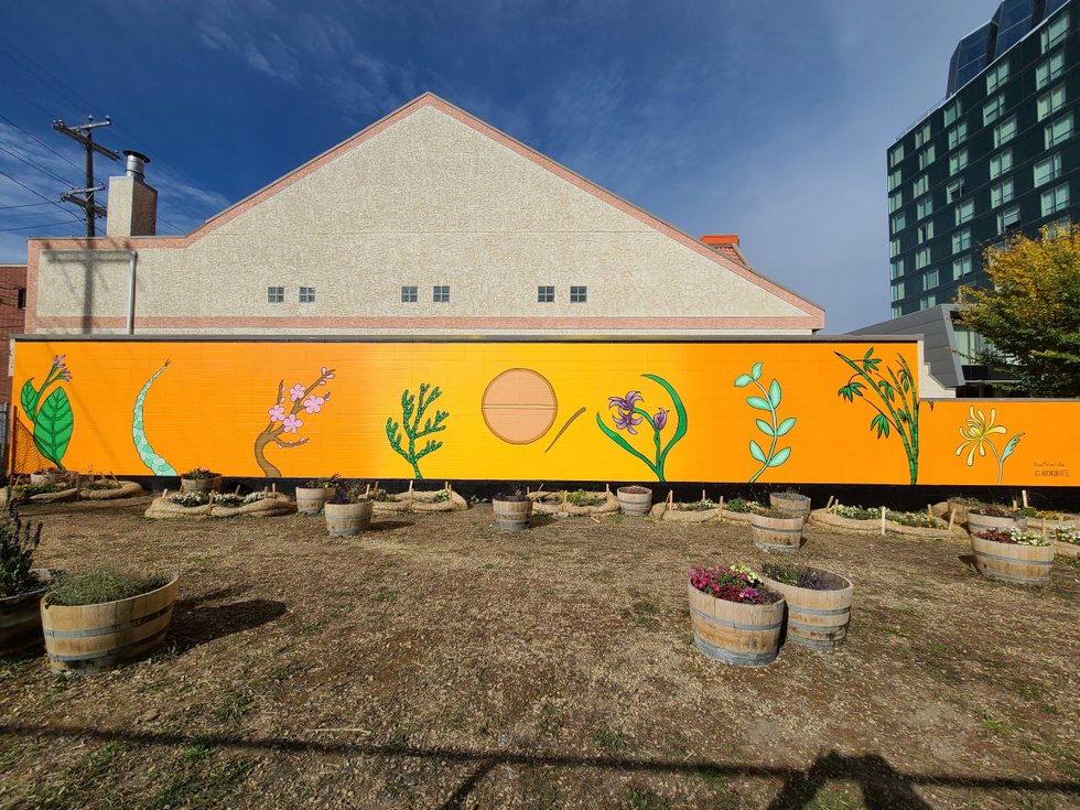 Evan Matchett-Wong and AJA Louden created this mural for Ociciwan Contemporary Arts Centre in Edmonton, in partnership with the Chinatown Biennial, 2021. (courtesy Florence Yee)