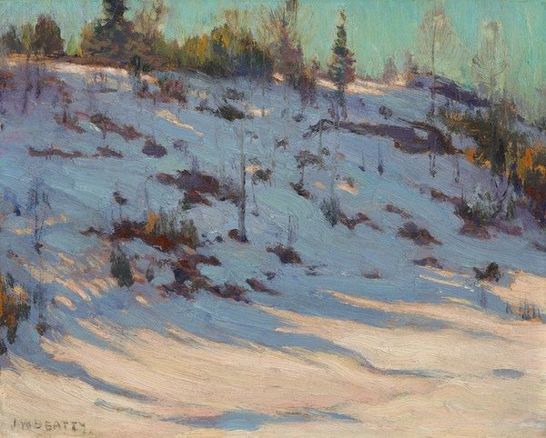 John William Beatty, “Early Spring, Algonquin Park,” circa 1914-16, oil on board, 8.5″ x 10.5″ (sold at Cowley Abbott for $168,000)