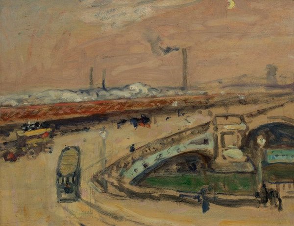 James Wilson Morrice, “A Bridge in London,” circa 1913-15, oil on board, 11″ x 14″ (sold at Cowley Abbott for $192,000)