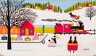 Maud Lewis, “Train Station in Winter,” mixed media on board