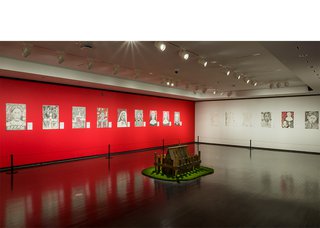 Installation view of “George Littlechild: Here I am – can you see me?,” Art Gallery of Alberta