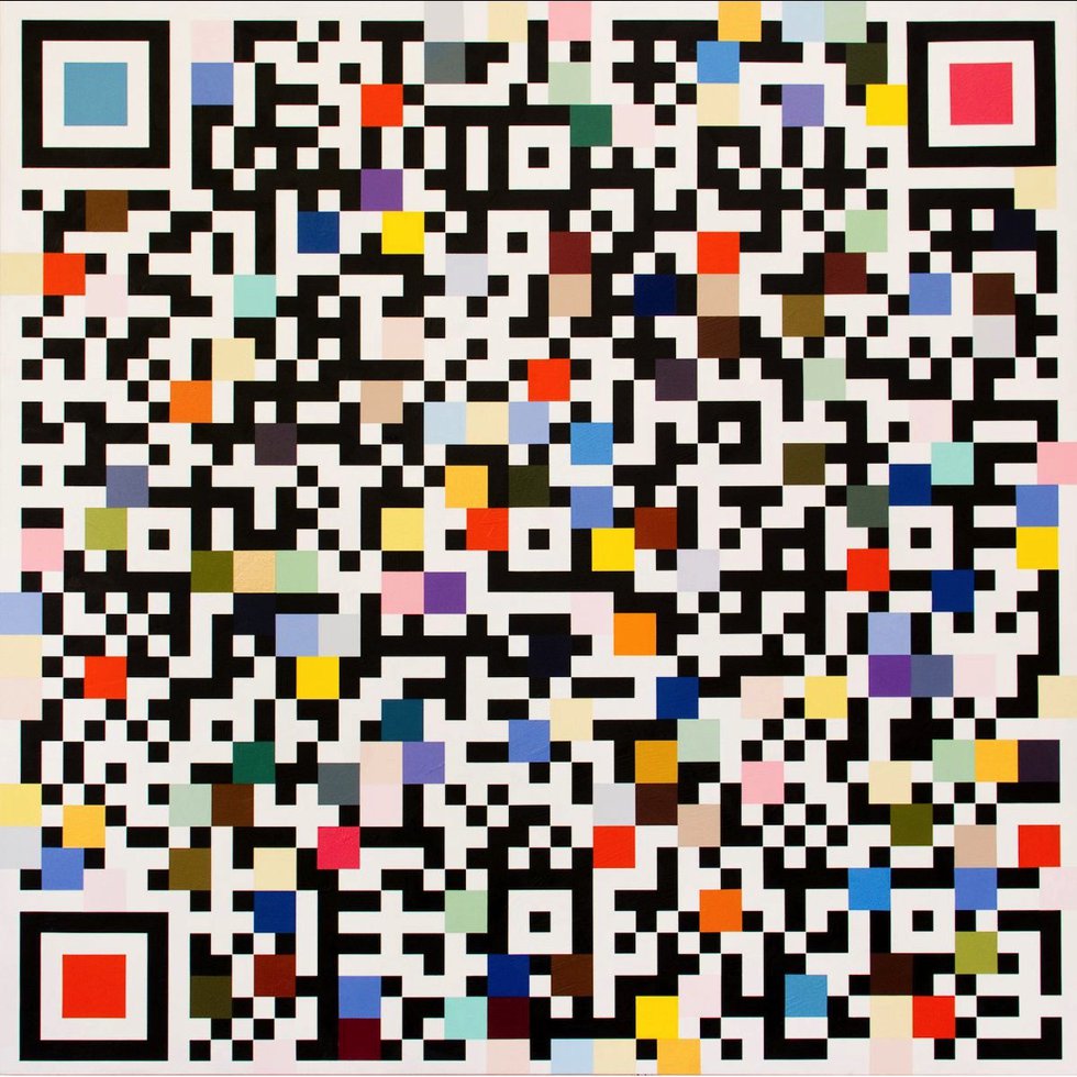 Douglas Coupland, "QR Code Painting : “Crawl and chew and dig your way into a radical new world." You will change mind and souls, and that is what you believe. That is what you know.” 2011