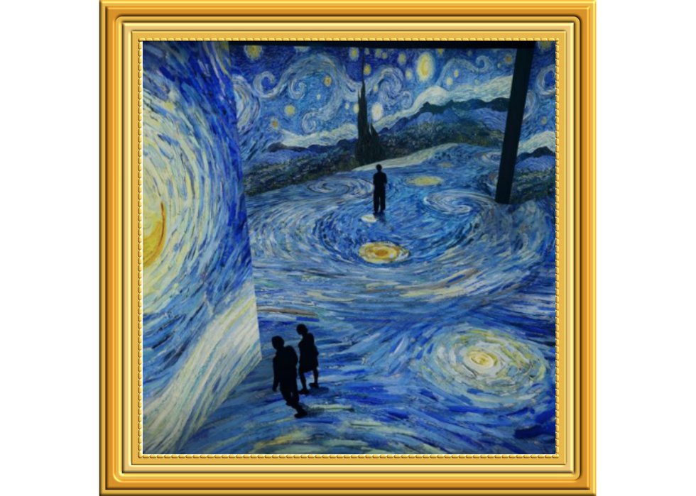 Photo-illustration of an immersive Vincent van Gogh experience.