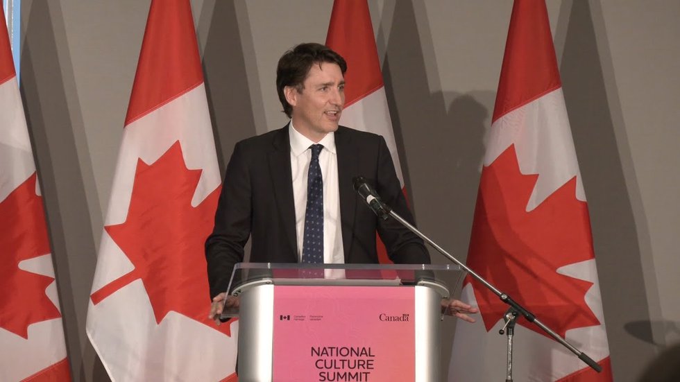 Prime Minister Justin Trudeau addresses the National Culture Summit on May 3. (YouTube, PMO, https://www.youtube.com/watch?v=1xnObarHakc)