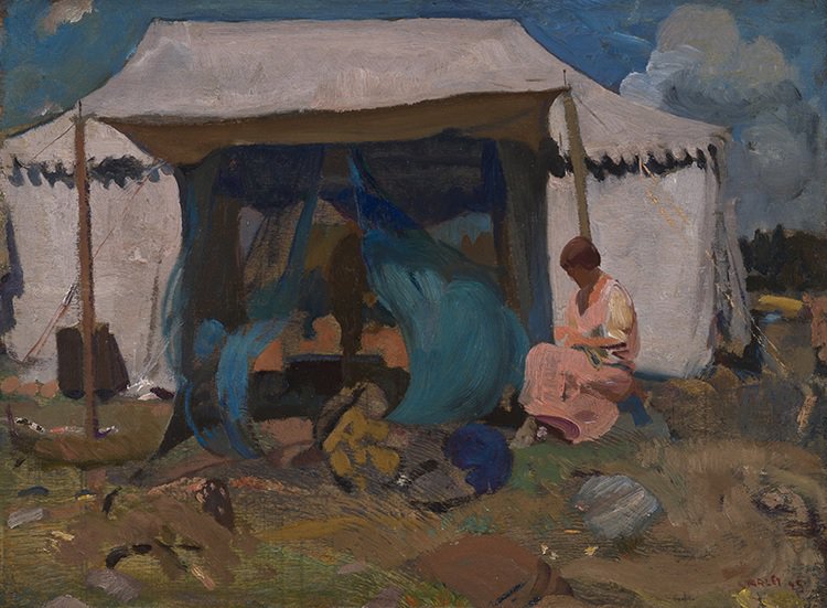 Frederick Horsman Varley, "Mrs. Varley in Front of Her Tent," 1925
