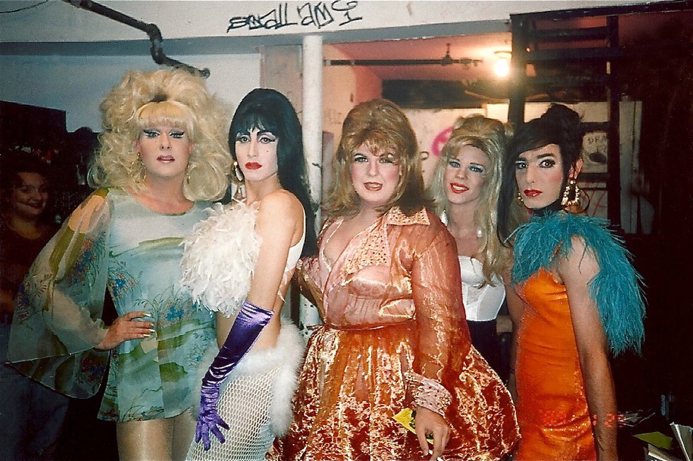 Linda Simpson, "Lady Bunny, Misstress Formika, Sweetie, Anna Conda and Tabboo! in the Pyramid Club dressing room," 1992