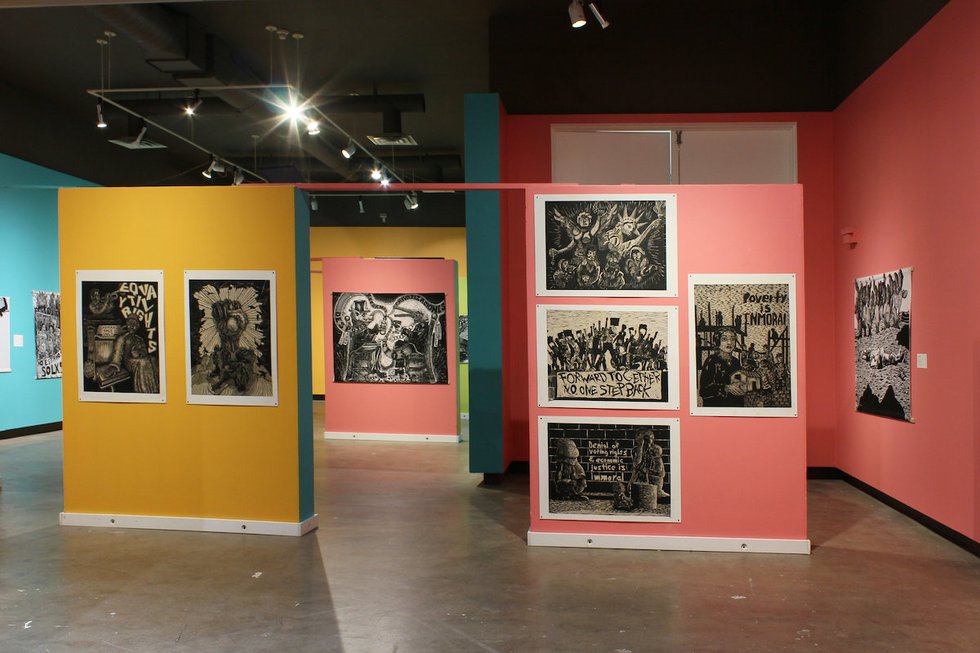 Colectivo Subterráneos and Taller Artístico Comunitario, installation view of “A Picture is Worth a Thousand Words – Art and Activism: Contemporary Printmaking from Oaxaca, Mexico,” 2022
