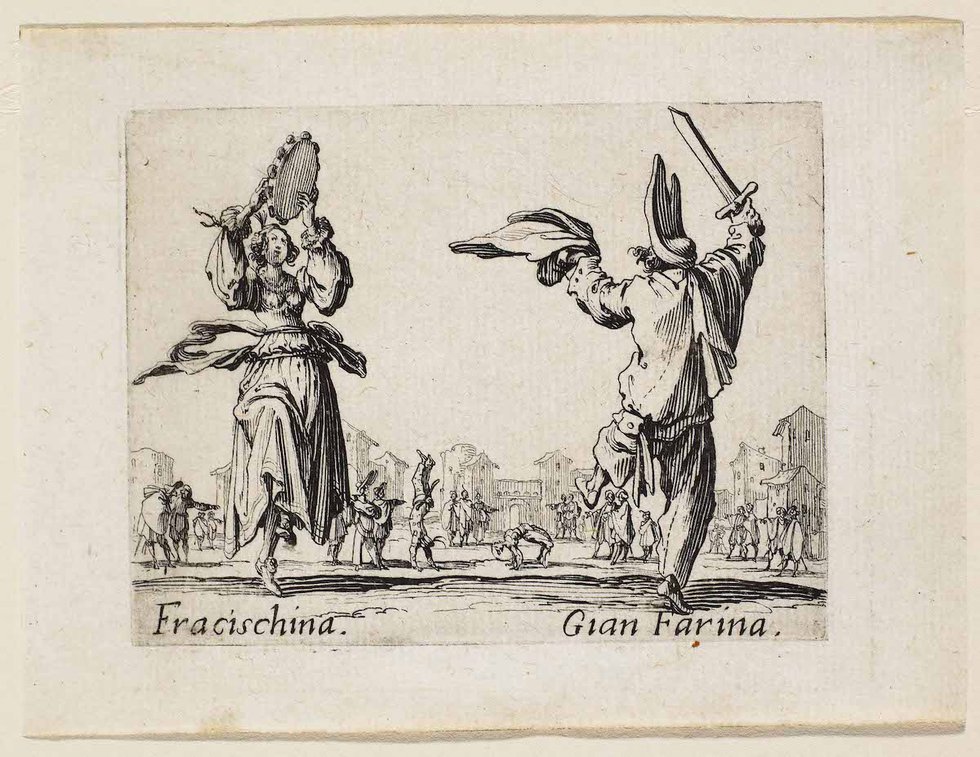 Jacques Callot, "Fracischina and Gian Farina" from the "Balli di Sfessania" series, circa 1622