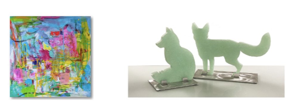 Left: Thai Le Ngo, "Spring Fairies" Right: Michelle Atkinson, "Swift Fox Sitting &amp; Standing"
