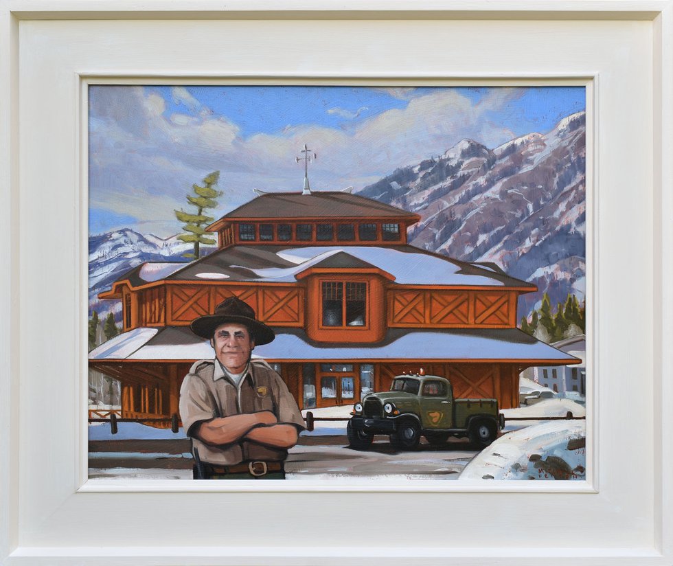Mitchell Fenton, "Banff Park Museum, "2022, oil on panel, 15" x 19"