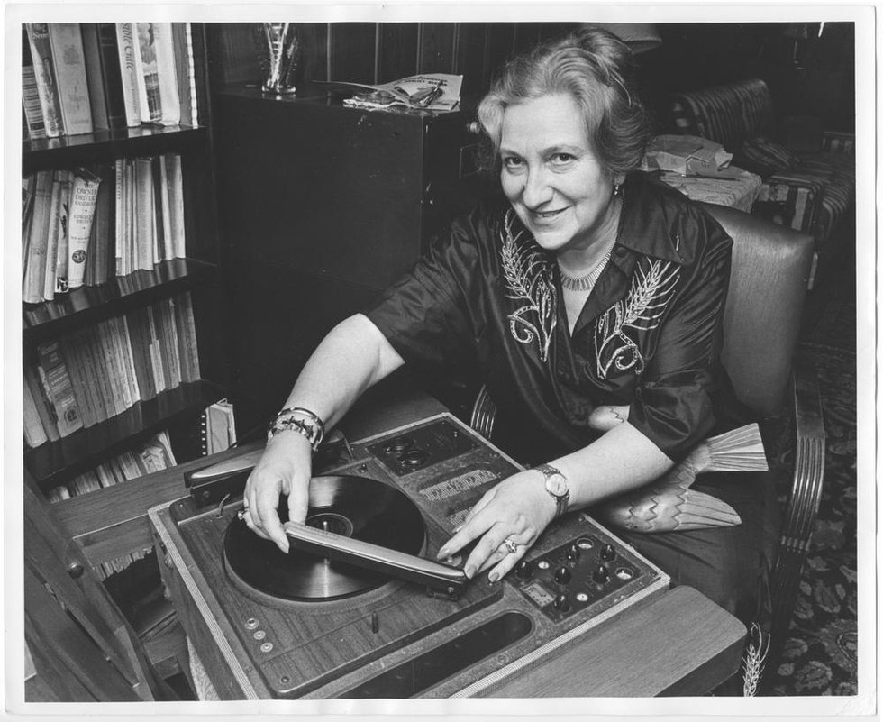 Ida Halpern with her audio recorder around 1960. (courtesy the Royal B.C. Museum and Archives, Victoria)