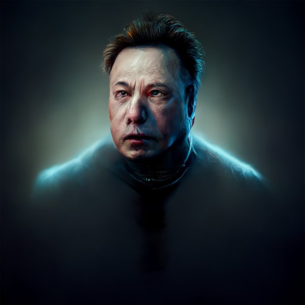 Sarah Swan, “Portrait of Elon Musk,” 2022, collaboration with Midjourney bot (courtesy the artist)