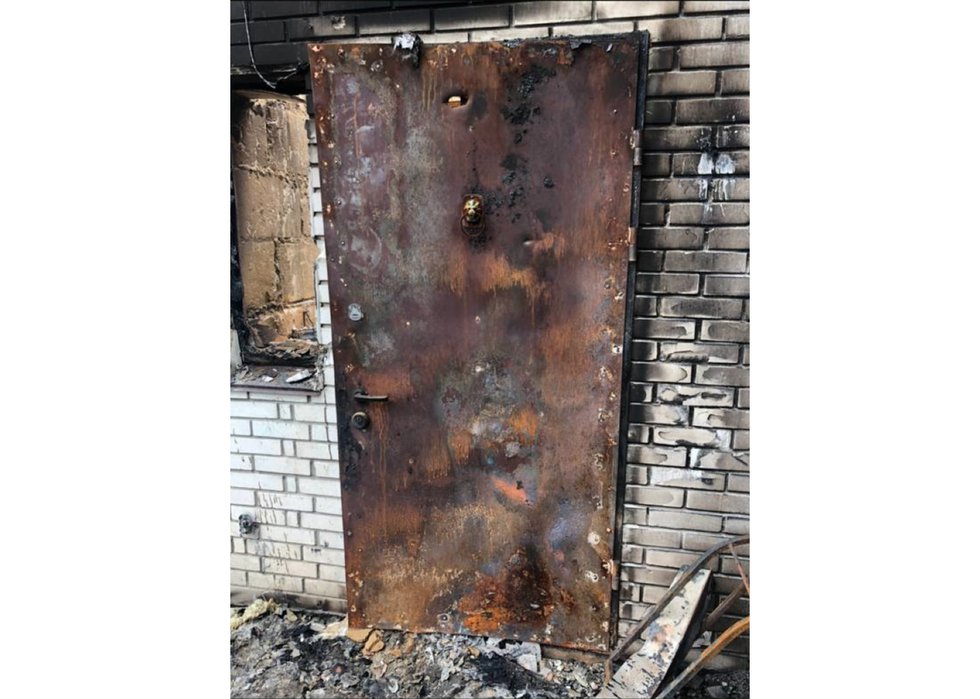 Ruslan Kurt organized an exhibition, “Doors,” featuring actual war-damaged doors, like this one, from Ukraine. (photo courtesy Ruslan Kurt)