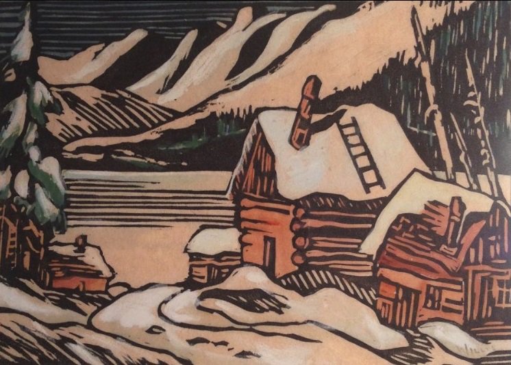 Dorothy Henzell-Willis, “Mountain Lake with Cabins,” no date