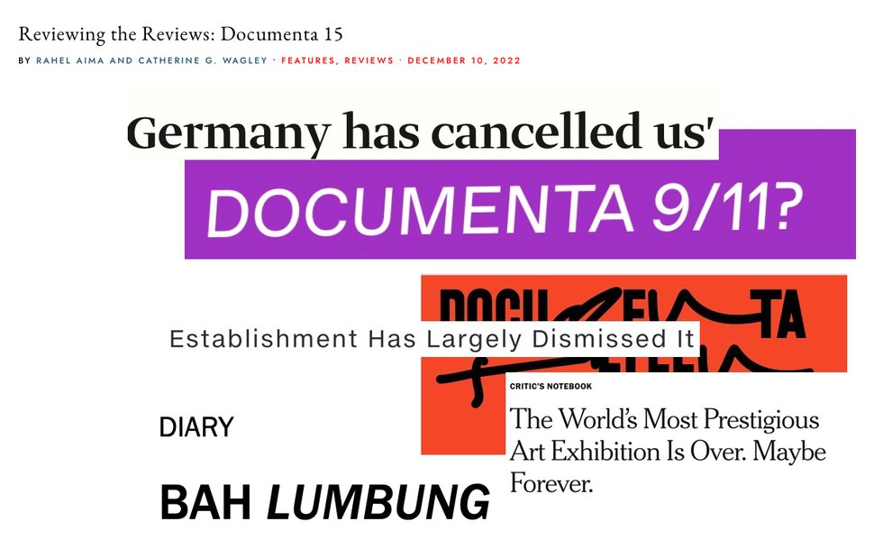 Momus, a Canadian-based international online art magazine, published “Reviewing the Reviews: Documenta 15” last December. (screen capture / Momus)