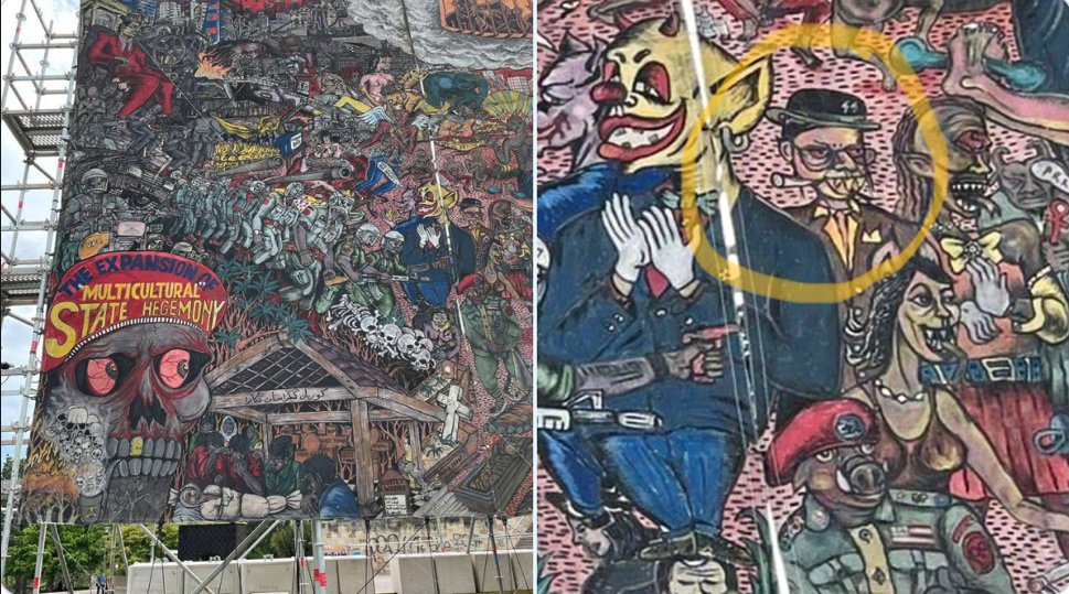 A mural at Documenta 15 by the Indonesian art collective Taring Padi included antisemitic motifs. (screen capture / Twitter)