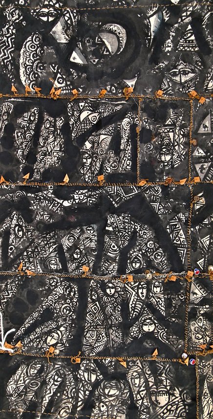 Aboud Salman, "Shoe Polish," 2011, shoe polish on fabric, 77" x 44" (courtesy the artist)