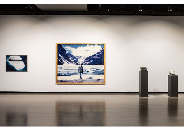 Installation view from left to right: Kahty Chenoweth, 'Two Jack Lake View (Banff National Park, Alberta, Canada)," 2002
