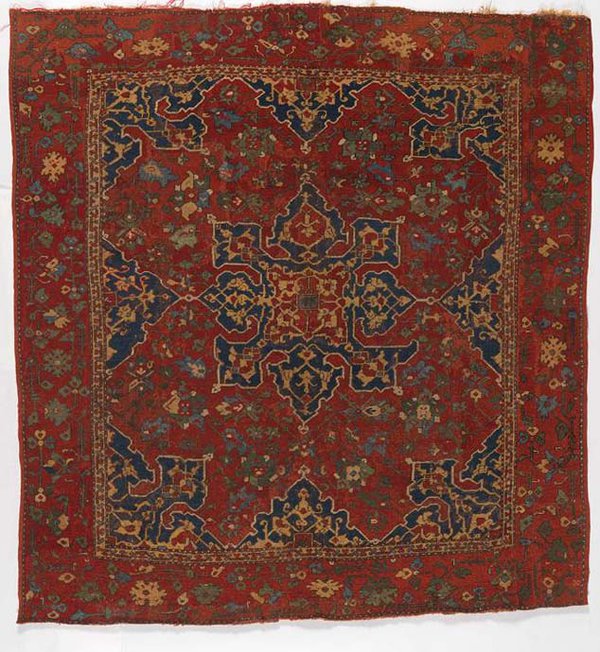 Eight-lobed star Uşak carpet, early 17th century, Turkey, 73” x 73” (Jean and Marie Erikson Collection, Nickle Galleries, Calgary; photo by John Dean)