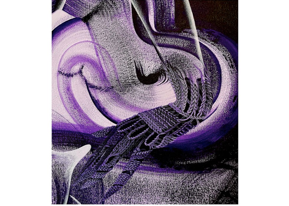 Marigold Santos, "shroud envisioning (side stance in violet) (detail)," 2022