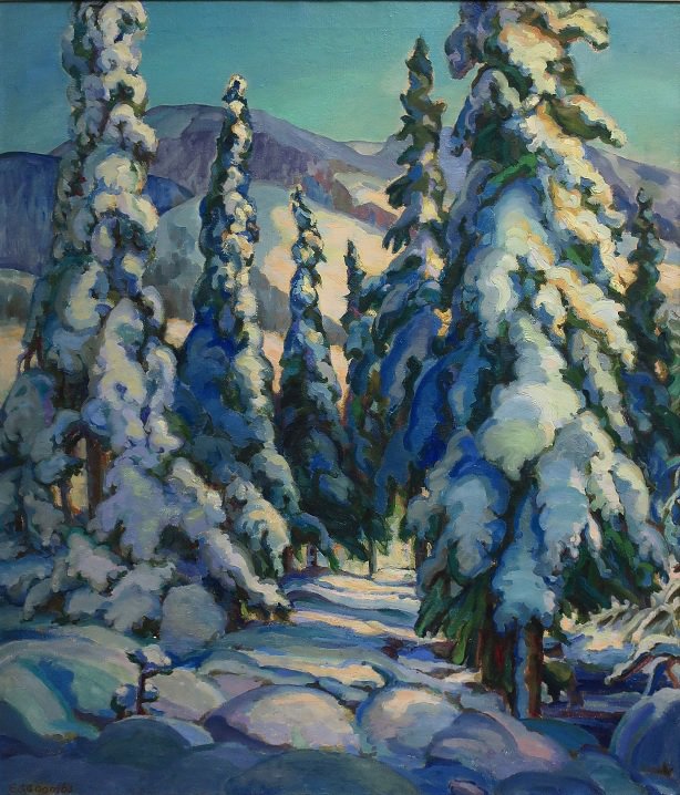 Edith Grace Coombs, “Snow-bound Balsam Trees,” 1935, oil on canvas, 40" x 34" (sold at Waddington’s for $22,800)