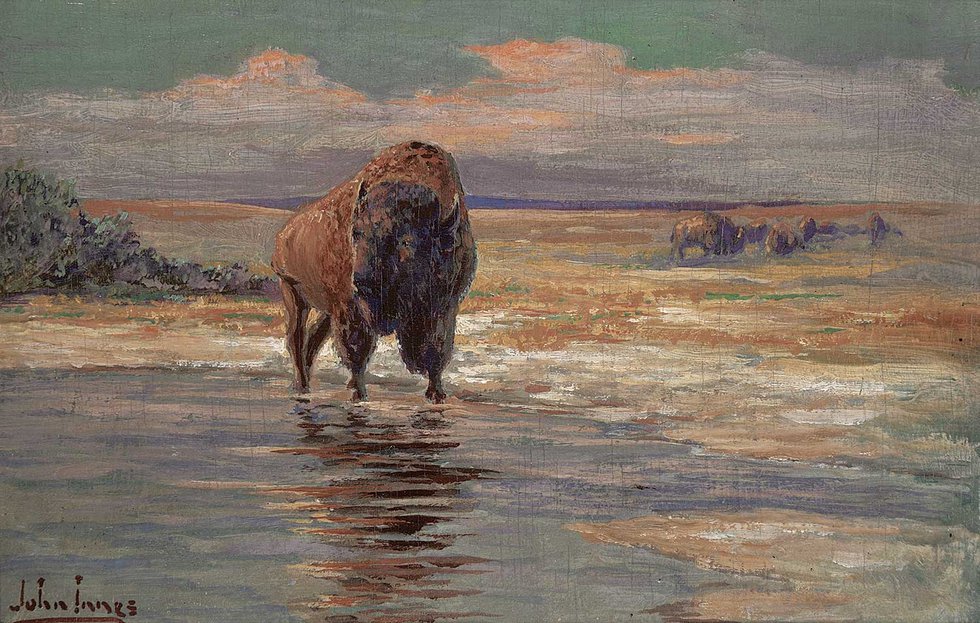 John Innes, “Monarch of the Prairie,” 1910, oil on wood board, 7.5" x 11.5" (sold at Levis for $7,020)