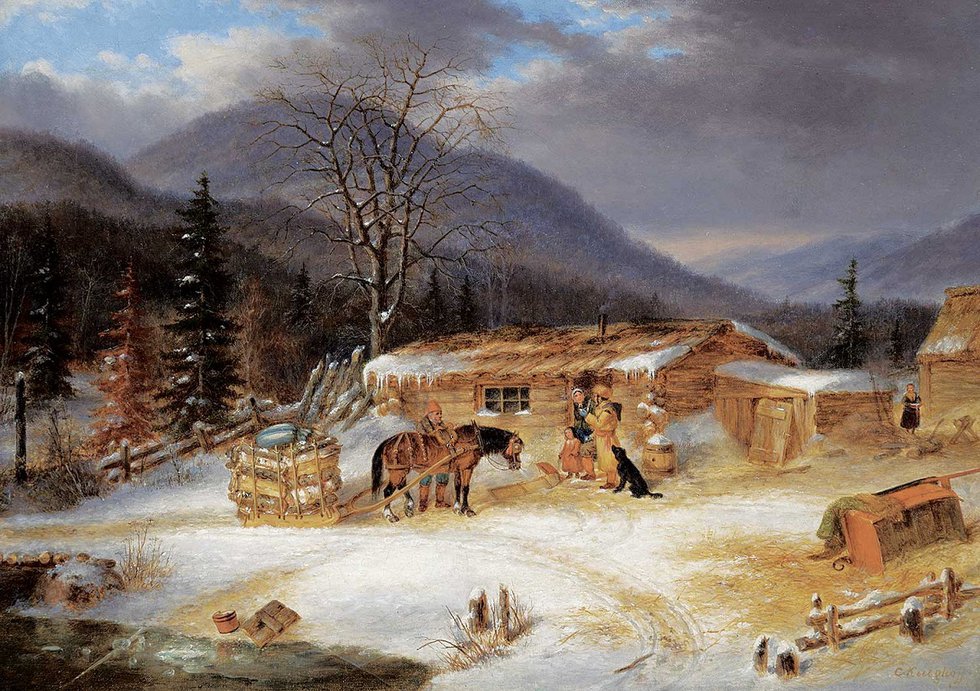 Cornelius Krieghoff, “Canadians Preparing for Town,” no date, oil on canvas, 13" x 18" (sold at Levis for $140,400)