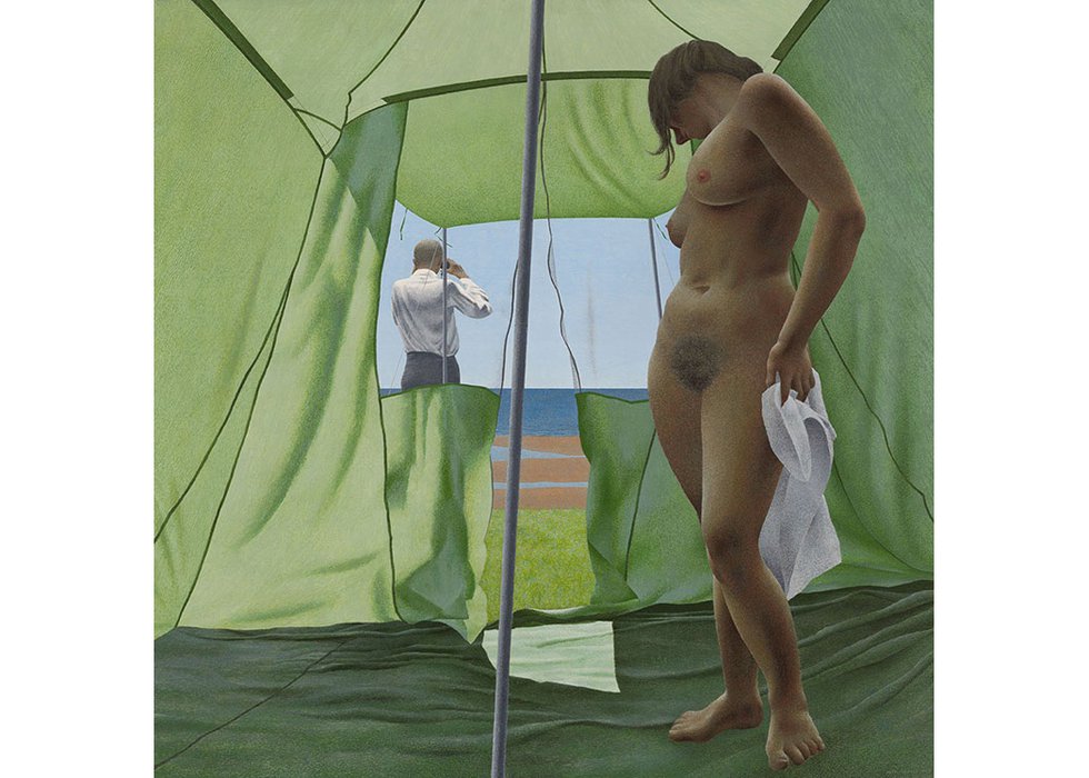 Alexander Colville, “June Noon,” 1963, acrylic polymer emulsion on board, 30" x 30" (sold at Heffel for $2,161,250)