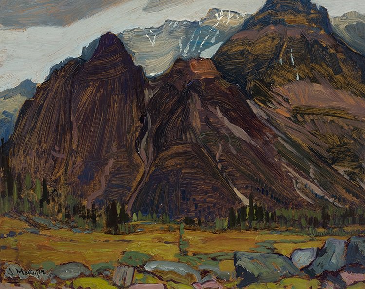 J. E. H. MacDonald, “Wiwaxy Peaks, Lake O'Hara Camp,” 1928, oil on board, 8.5" x 10.5" (sold at Heffel for $97,250)
