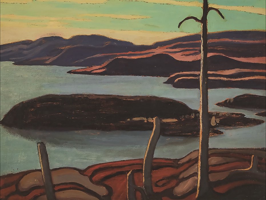 Lawren Harris, “Late Sun, North Shore, Lake Superior,” 1924, oil on paperboard, 10.5" x 13.5" (sold at Waddington’s for $270,750)