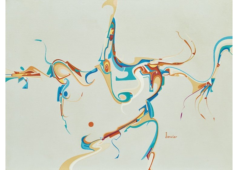 Alex Janvier, “Hometown Fans,” 1981, acrylic on canvas, 18" x 24" (sold at Cowley Abbott for $28,800)