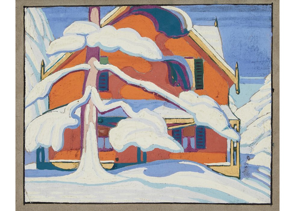 Lawren Harris, “Red House, Barrie,” 1924, gouache, 6" x 7" (sold at Cowley Abbott for $66,000)