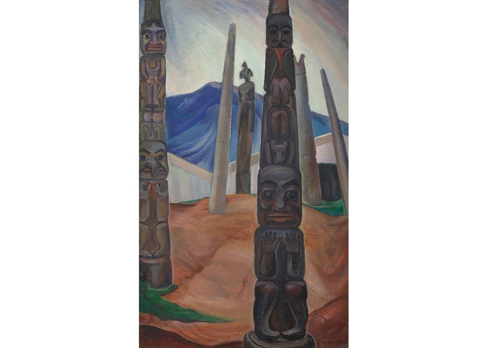 Emily Carr, “Kitwancool,” circa 1928, oil on canvas, 44" x 27" (sold at Cowley Abbott for $1,920,000)