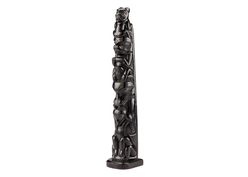 Charles Edenshaw, “Model, Totem Pole,” circa 1900-1910, argillite, 10" x 2.5" x 2" (sold at First Arts for $50,000)