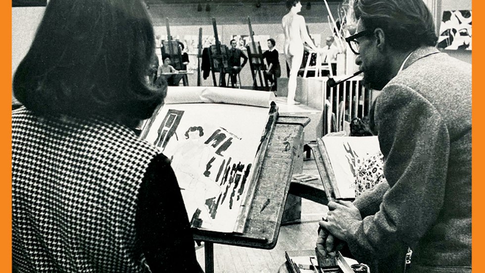 Professor Harry Wohlfarth instructs students in sketching live model, January 13, 1966